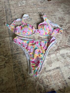 Floral Pink and Yellow Girls' One-Piece Swimwear